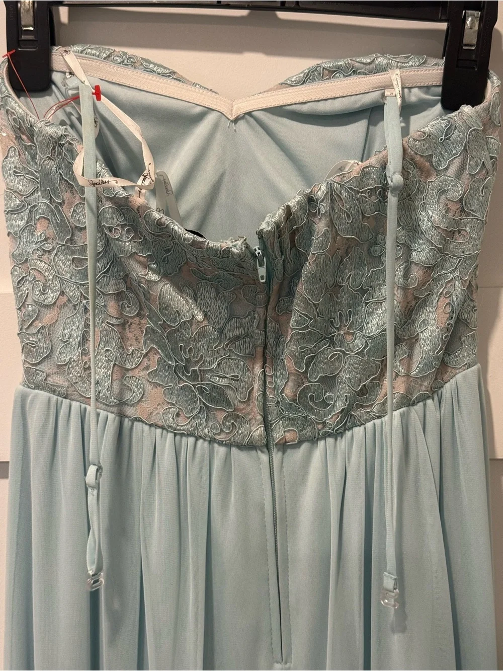 Speechless Strapless Lace & Chiffon Gown in Dust Blue